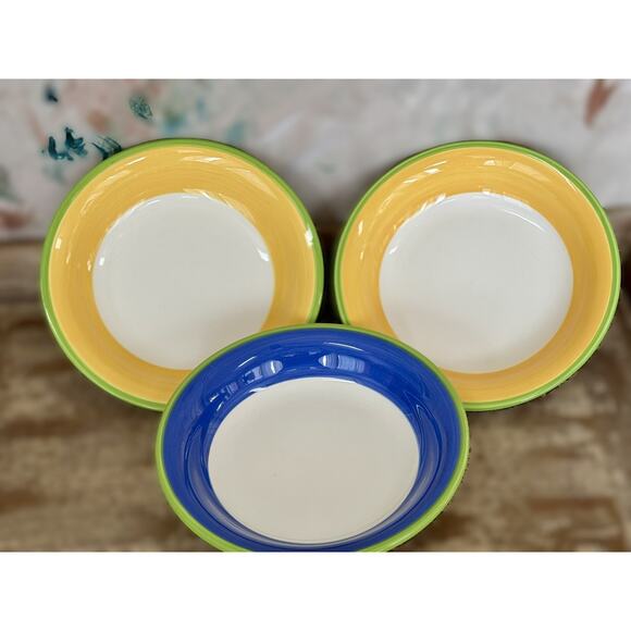 Dansk BANDS Dinnerware Set - 3 Plates & 3 Bowls, Hand-Painted Colorful Bands - Picture 3 of 5